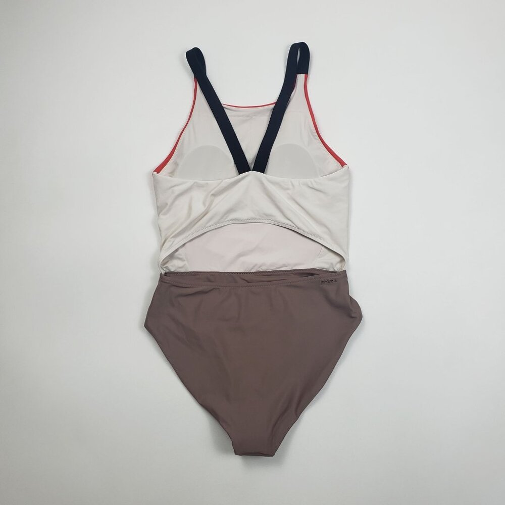 Prana Baja Bound Cutout One Piece Swimsuit Women's Sz Small Rose Fire Colorblock - Picture 5 of 16